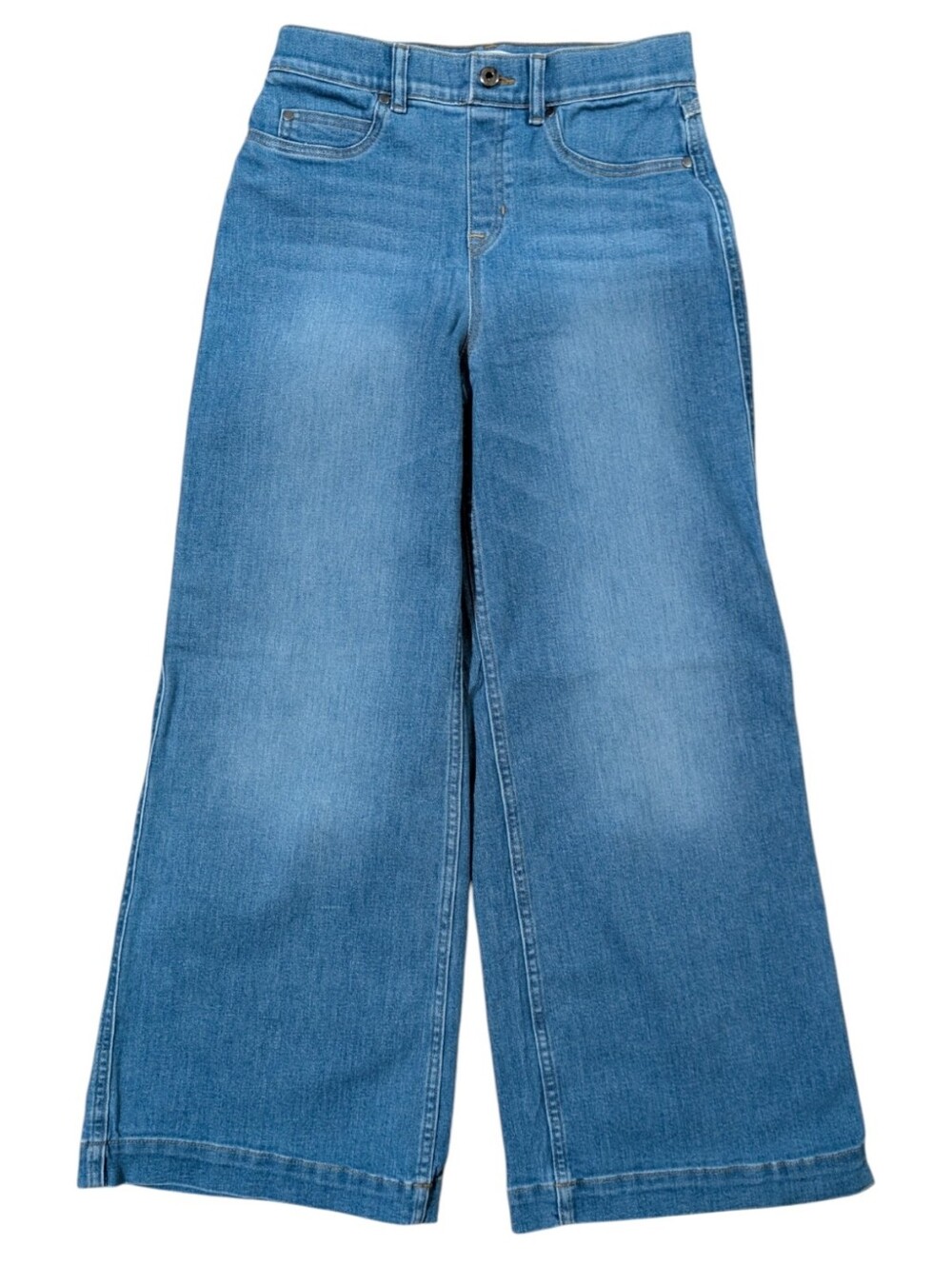 Spanx Light Wash Wide Leg Pull-On Denim Jeans Size Medium - Picture 2 of 7